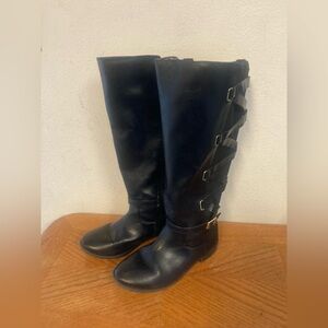 VERONIKA VEGAN LEATHER Black Lattice Work Boots 8.5W